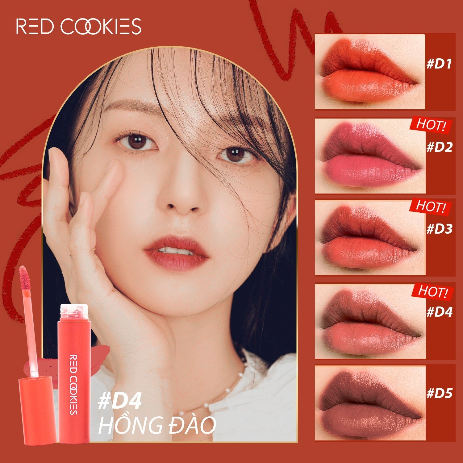 Son Lì Red Cookies Water Dew Velvet Tint Hàn Quốc Màu D4 - Hồng Đào