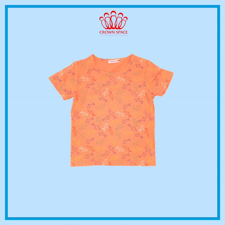 Áo Phông Bé Trai Màu Cam Crown Kids Fashion CKBS2110701.OR TShirt Vải Cotton Thoáng Mát Từ Size 3-7