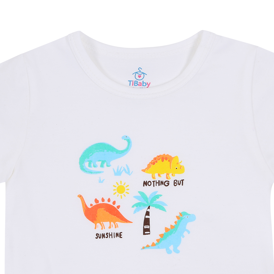 Bộ Đồ Ngắn Hình Khủng Long Cho Bé TiBaby BĐNKL (Trắng) - Size