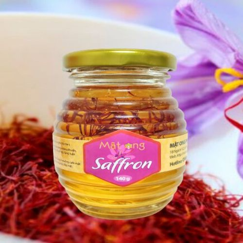 Mật ong Saffron Phúc Khang 140g - Hũ thủy tinh cao cấp - Tiêu chuẩn chất lượng ISO 22000 - Ngăn ngừa lão hóa  Cân bằng nội tiết tố - giảm căng thẳng - mất ngủ ,Bảo vệ tim mạch - Thảo dược an toàn , Tự nhiên
