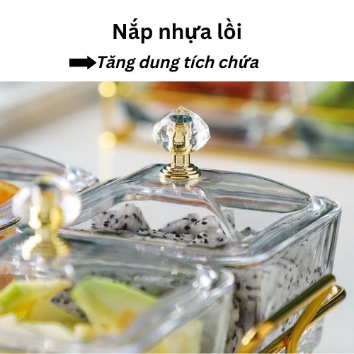 Khay đựng bánh kẹo tết hộp đựng mứt tết kệ đựng hoa quả thủy tinh  mạ vàng cao cấp sang trọng