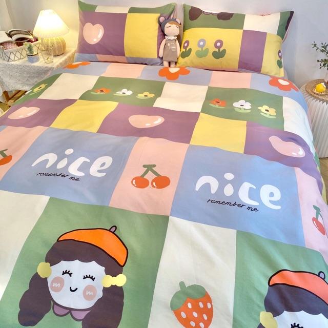 Set Chăn Ga Gối Hàng Nhập Khẩu Cao Cấp 4 Món 100%cotton Cô Bé Mùa Thu Ngộ Nghĩnh