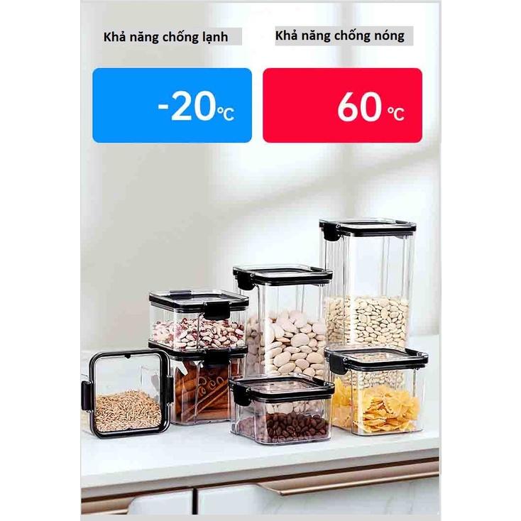 Bộ 3 hộp đựng thực phẩm khô nắp cài kiểu Nhật màu nâu vàng trong suốt tiện dụng