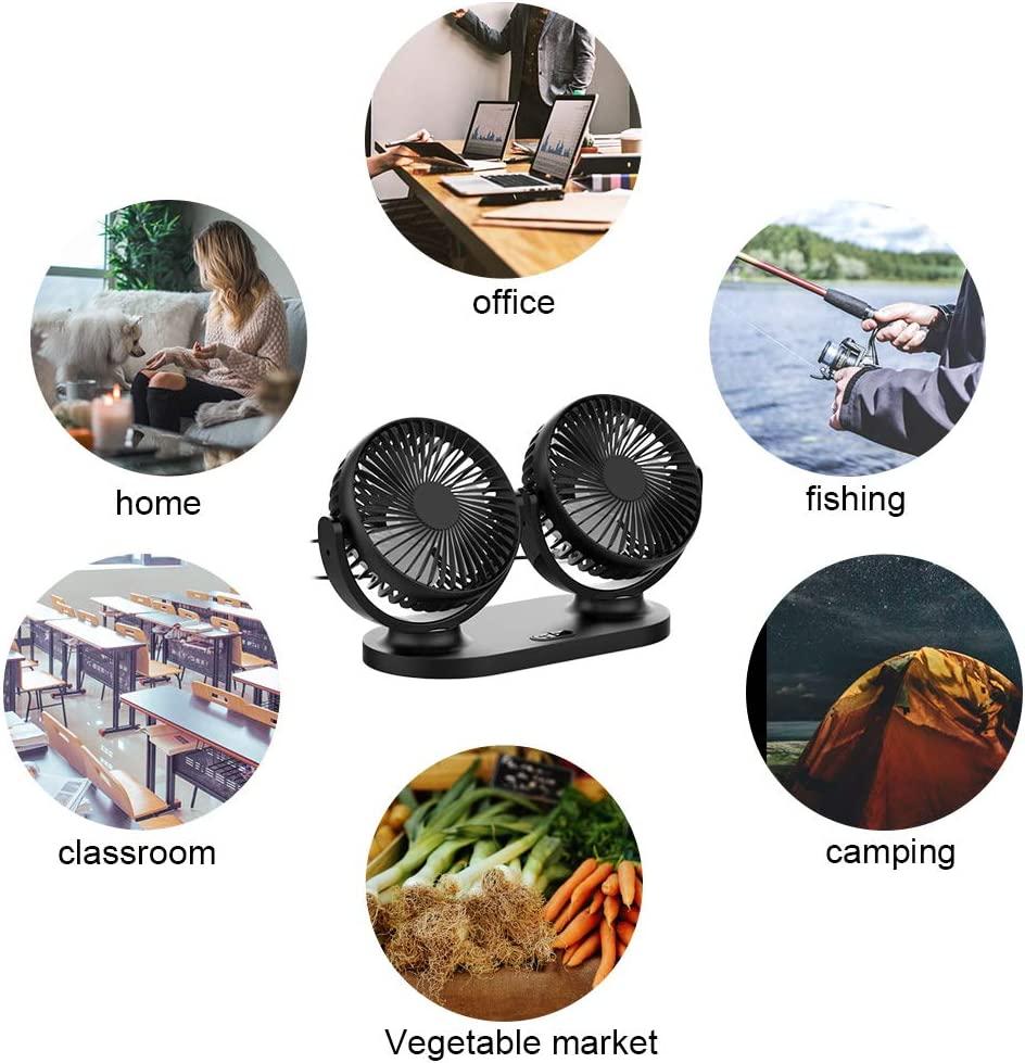 Máy kích thích USB Cái quạt nhỏ mũ đôi 360 176; quạt xách tay quay với tốc độ 3-đẩy thích hợp cho xe/bàn/văn phòng/cắm trại/câu cá, v.v