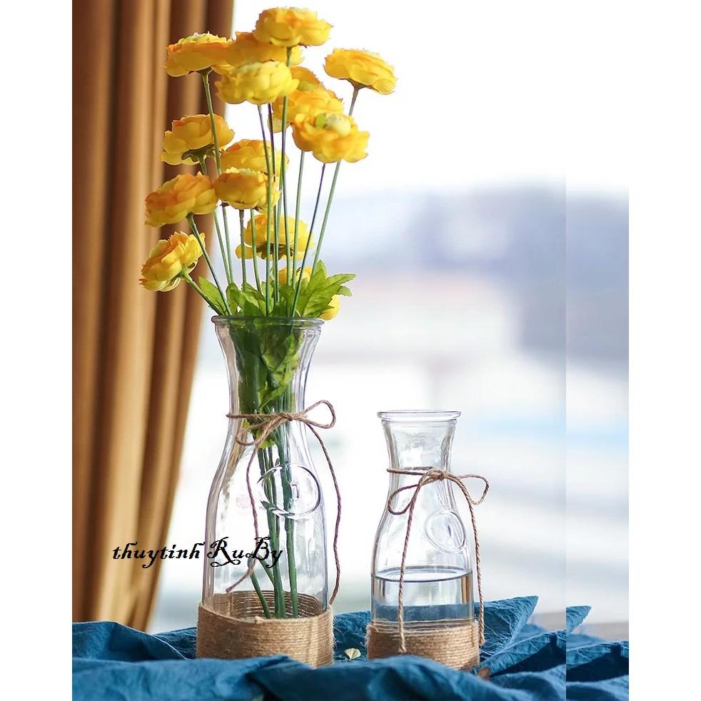 Bình bông lọ hoa thủy tinh eo lớn , Lọ cắm hoa handmade