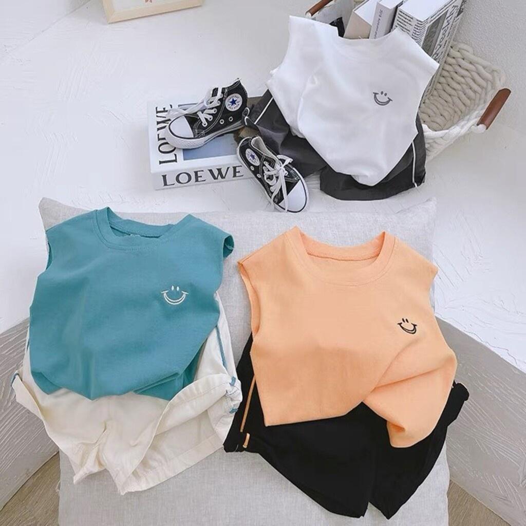 Đồ bộ bé trai, bộ sát nách Thêu Miệng Cười phối quần chạy viền cho bé từ 8-28kg - SUMO KIDS