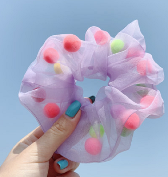 COMBO 5 DÂY CỘT TÓC VOAN CÓ HẠT VẢI POM POM
