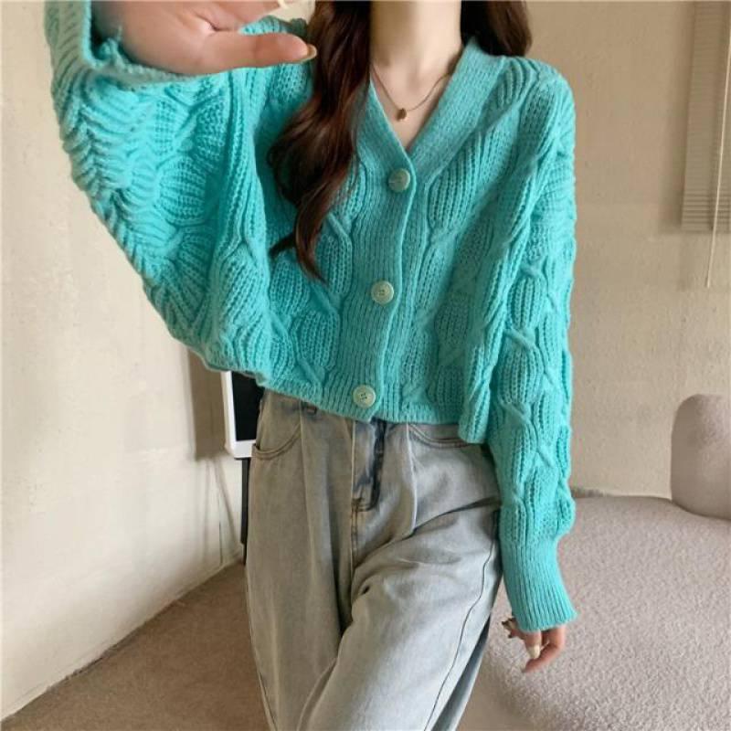 Hàng Sẵn_ Áo khoác len cardigan dáng ngắn phong cách retro Hadu shop