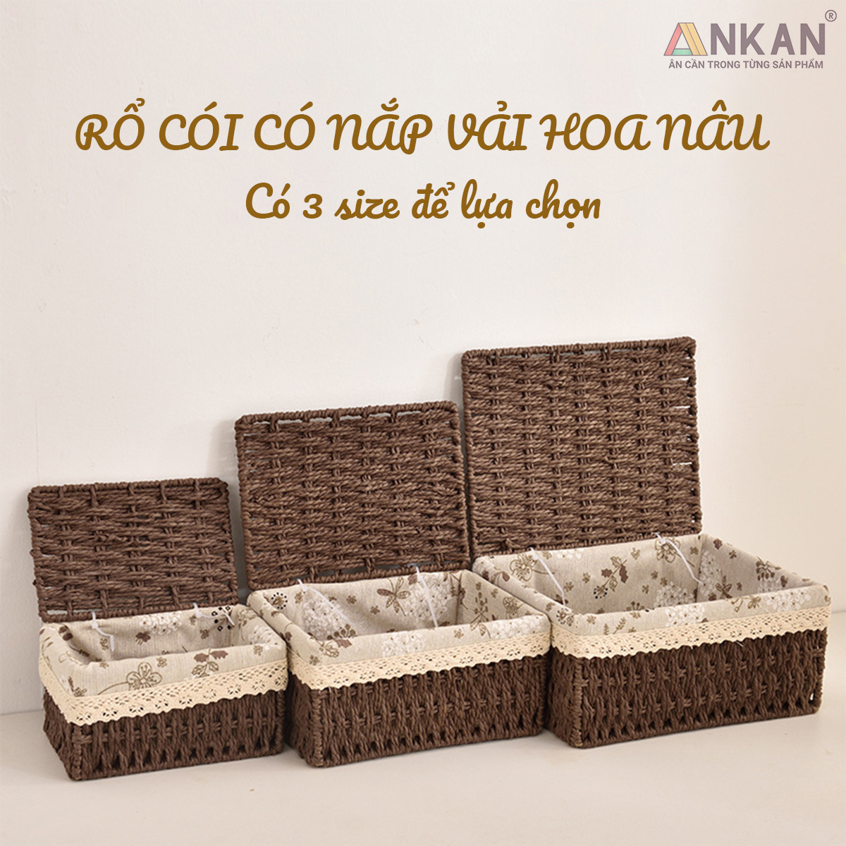 Giỏ Mây Đựng Đồ Có Nắp ANKAN, Giỏ Đựng Đồ Ăn Vặt, Phù Hợp Các Phòng Spa, Khách Sạn Và Trang Trí Trong Nhà