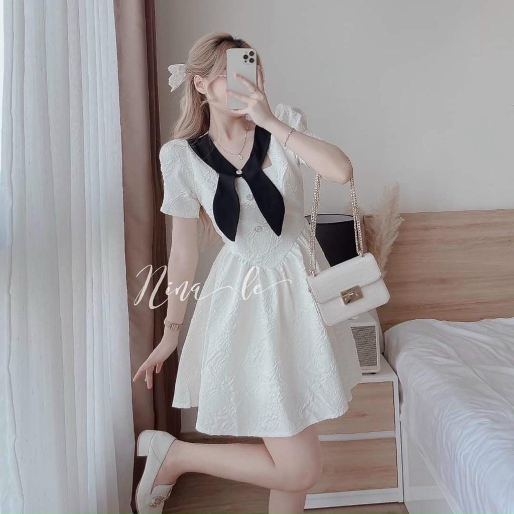 Váy đầm nữ dáng xòe cổ kết nơ dễ thương