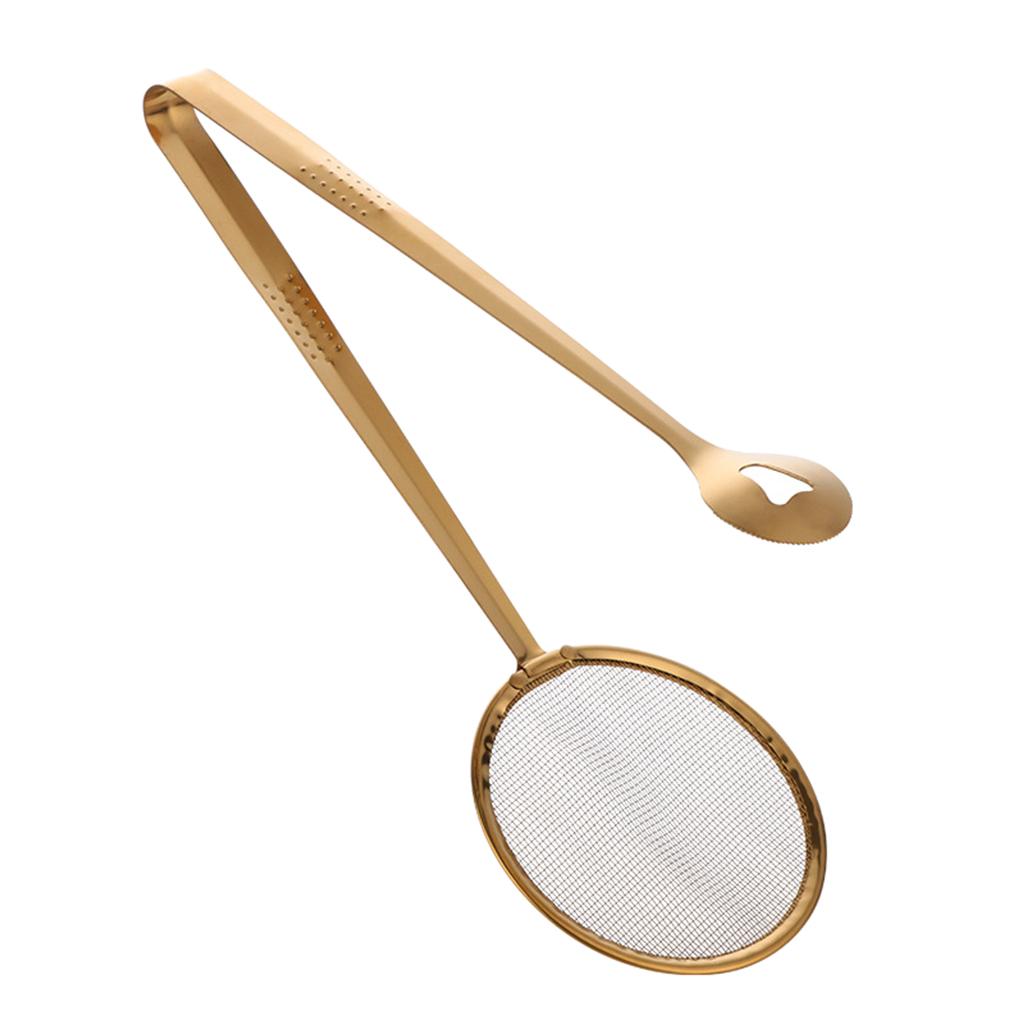 Stainless Steel Fine Mesh Strainer Oil-Frying Filter Spoon Ladle Colander Clip Skimmer for Fried Food, Salad, BBQ Multi-functional Kitchen Tool 2 in 1