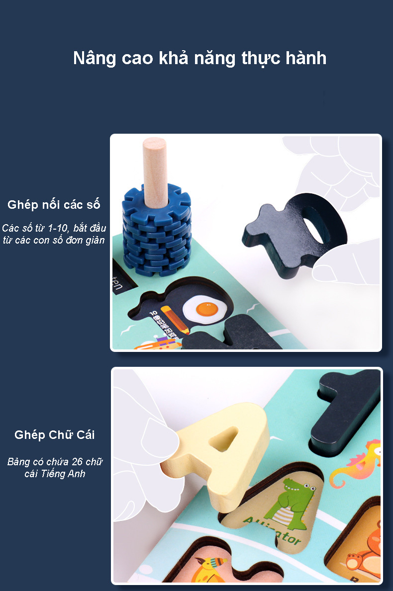 Đồ Chơi Gỗ, Bảng Gỗ Thông Minh 6IN1 Đồ Chơi Giúp Bé Phát Triển Trí Não Giáo Dục Theo Phương Pháp Montessori - Tặng Kèm 01 Tranh Ghép Bằng Gỗ