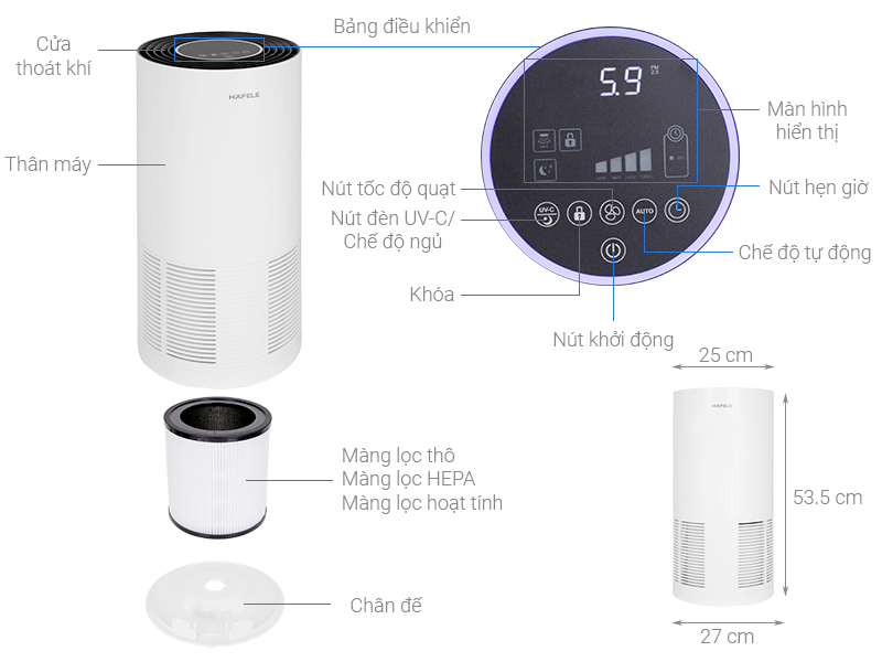 Bộ lọc cho máy lọc không khí CF-8209/ 537.82.700/ 532.86.237 - Dùng cho máy lọc không khí Hafele CF-8209/ 537.82.700 - Hàng chính hãng