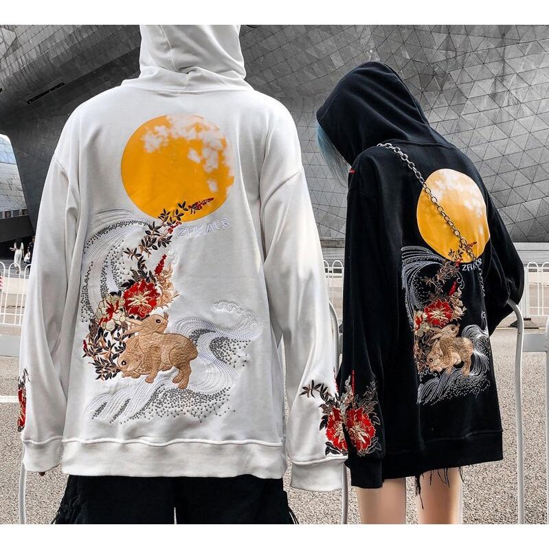 Áo hoodie nỉ in hình thỏ mặt trăng siêu hot