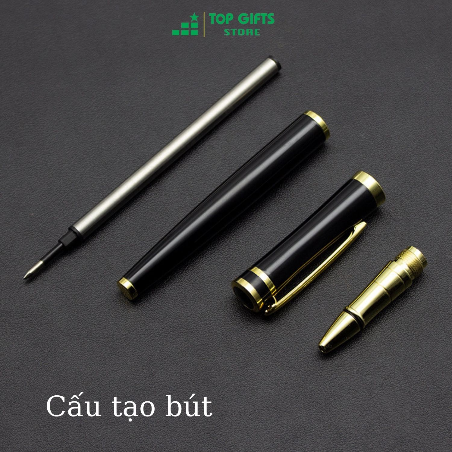 Bút ký khắc tên Alan đen viền vàng PT024 - Ngòi 0.5mm mực xanh