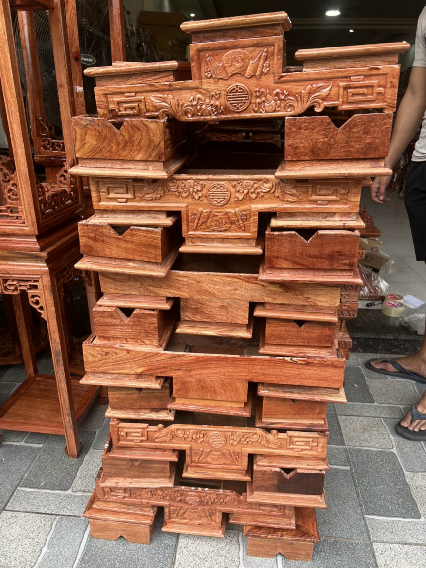 Tam Cấp, Tam Sơn Gỗ Hương -Đế Kê Bát Hương, Đỉnh, Đồ Thờ mặt14cm dài 48 cm