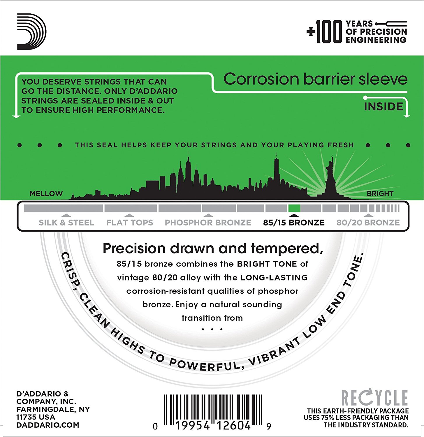 D'Addario EZ890 - Bộ Dây Đàn Guitar Acoustic Cỡ 9 (.009-.045) - Chính Hãng (85/15 Bronze Strings Ghi-ta) - Kèm Móng Gảy DreamMaker