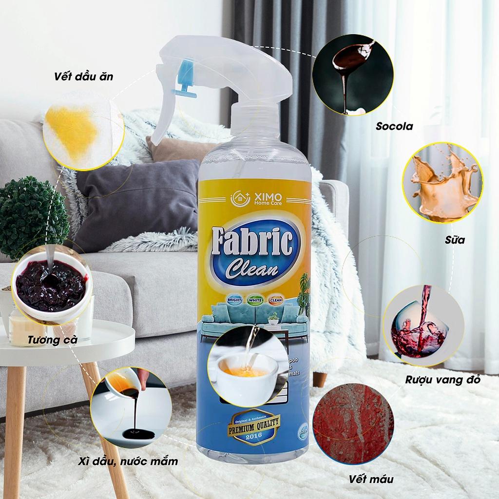 Combo 2 Chai vệ sinh đồ vải nỉ Farbic Clean Ximo Home cho ghế sofa, thảm trải, ga giường, rèm, nội thất ô tô