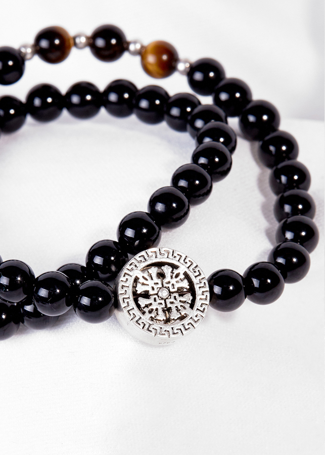 Vòng 2 Line Đá Obsidian Phối Charm Bạc Ngọc Quý Gemstones