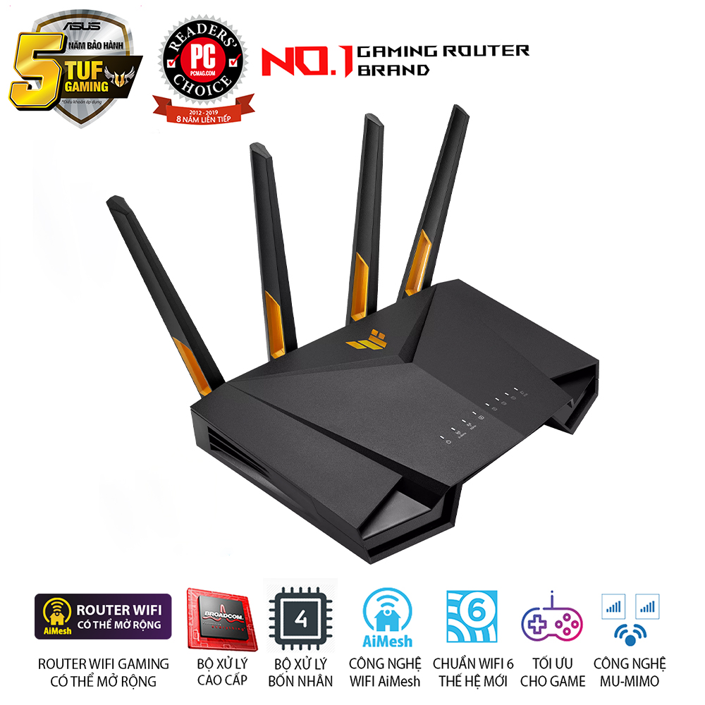 Bộ định tuyến chơi game WiFi 6 băng tần kép TUF Gaming AX4200  - Hàng Chính Hãng