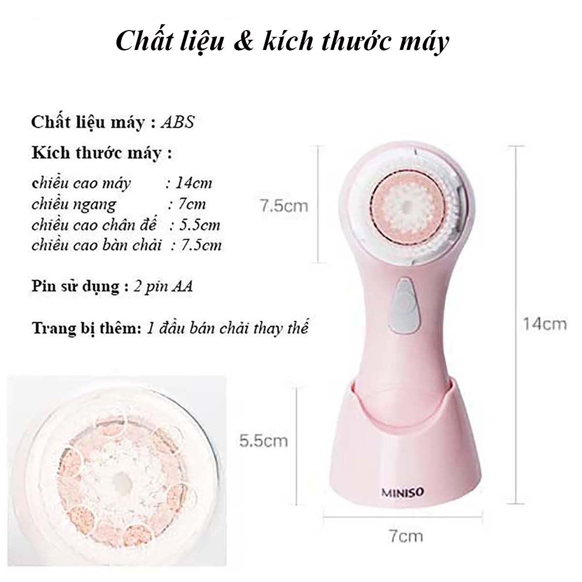 Máy rửa mặt Nhật Bản sóng siêu âm chạy pin  MINISO DEEP CLEAN ULTRASONIC FACIAL CLEANSING DEVICE làm sạch sâu đến tận lỗ chân lông nhờ 18000 xung động/phút (màu hồng nhạt ) - MNS062