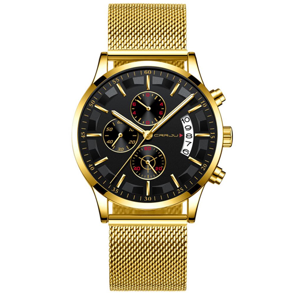 Đồng hồ đeo tay nam CRRJU 2261 Man Quartz phát sáng Chronograph-Vàng đen-Thép