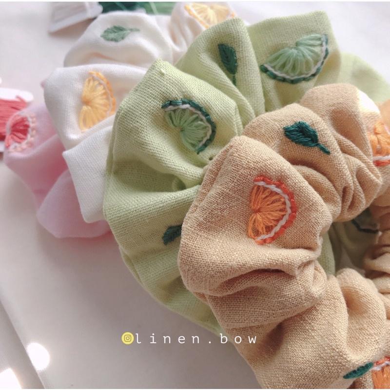 Scrunchies thêu hoạ tiết Cam/Chanh/Bưởi nhiều màu