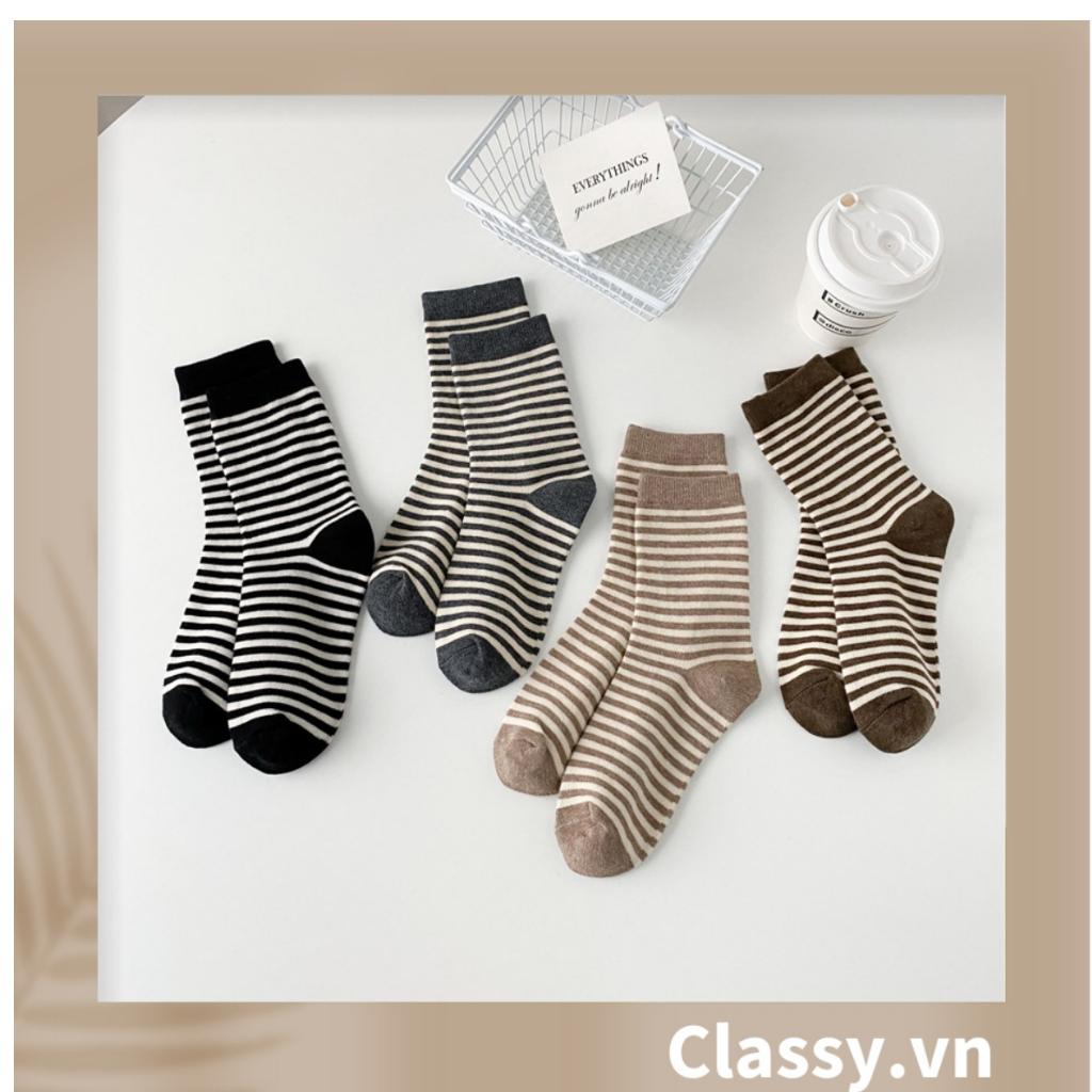 Tất cổ cao Classy,  vớ cổ cao sọc nhỏ nhiều màu cho bạn lựa chọn G1348