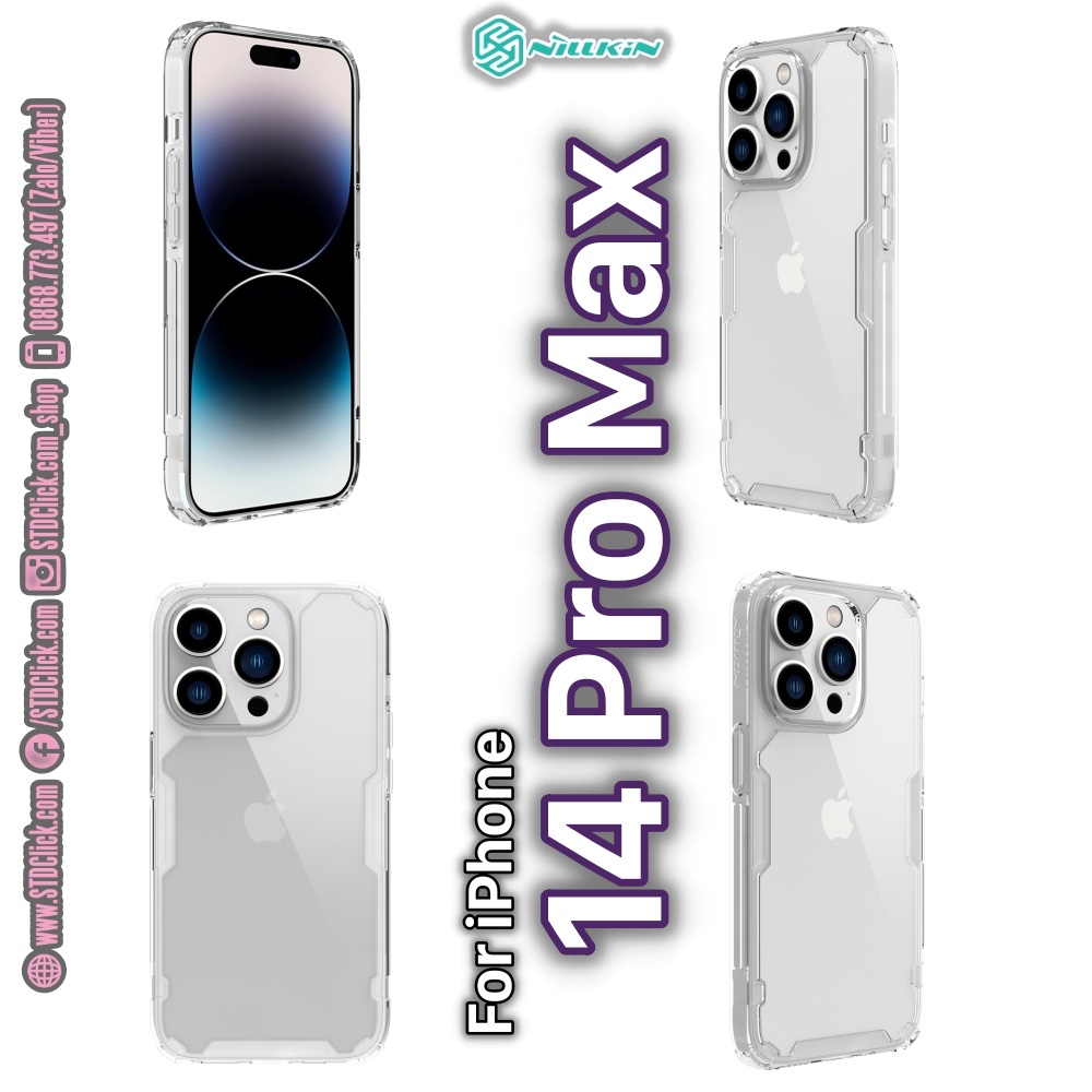 ỐP LƯNG DÀNH CHO ĐIỆN THOẠI IPHONE 14 PRO MAX NILLKIN NATURE TPU PRO LƯNG KÍNH PC TRONG VIỀN DẺO