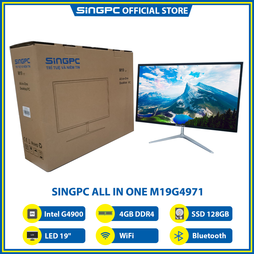 Máy tính All In One SingPC M19G4971 (Intel G4900, 4GB DDR4, SSD 128GB, LED 19", LAN, WiFi, Bluetooth, Loa, Free DOS) - Hàng Chính Hãng