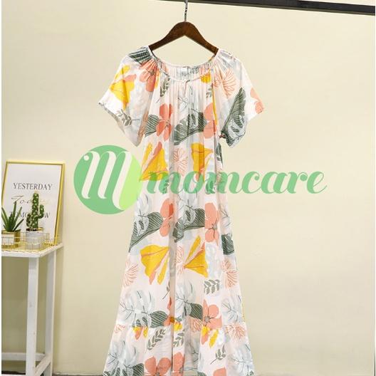 Váy lanh ngắn tay mềm mát, hoạ tiết trẻ trung