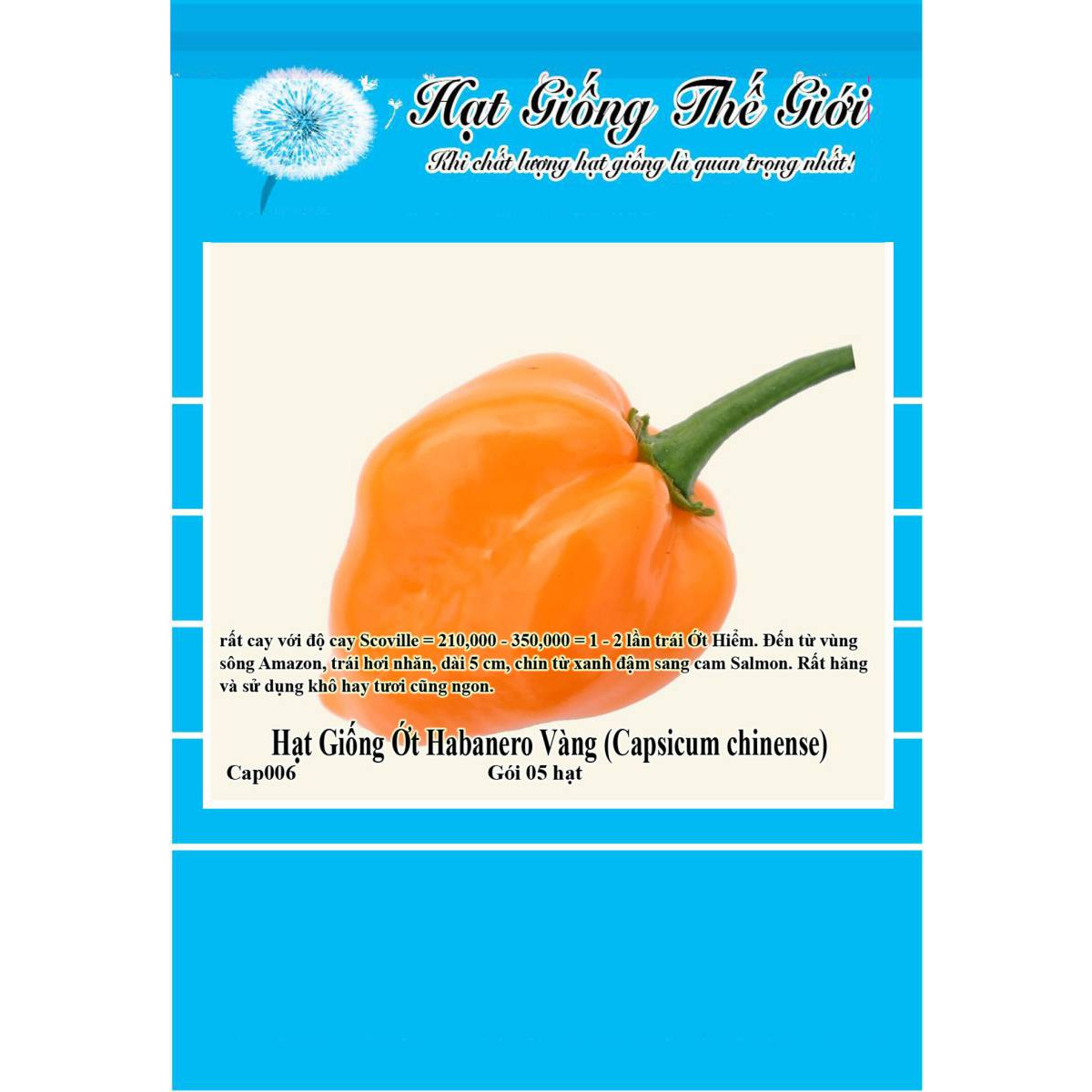 5h Hạt Giống Ớt Cay - Habanero Scoville 350k