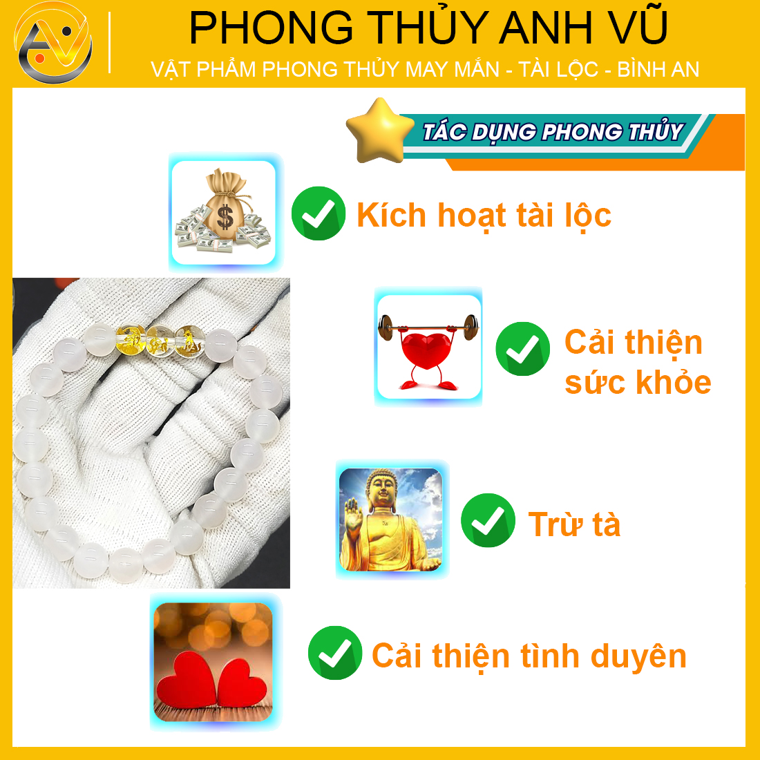 Vòng mã não trắng dần ngọ tuất đã khai quang - vòng đeo tay phong thủy may mắn tài lộc - size 8 10ly cho nữ - Vòng Tam Hợp Anh Vũ