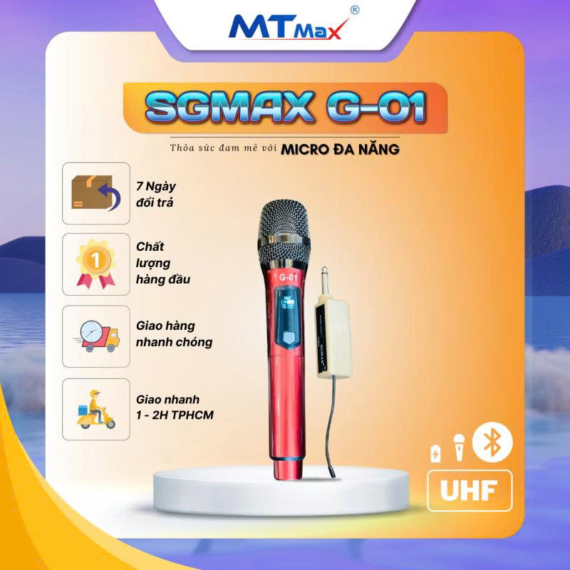 Micro Không Dây Karaoke SGMAX G01 Chuyên Dùng Cho Loa Kéo, Amply Siêu Hay Mic Dùng Pin Sạc Tiện Lợi Micro Nhẹ Hút Âm hàng nhập khẩu