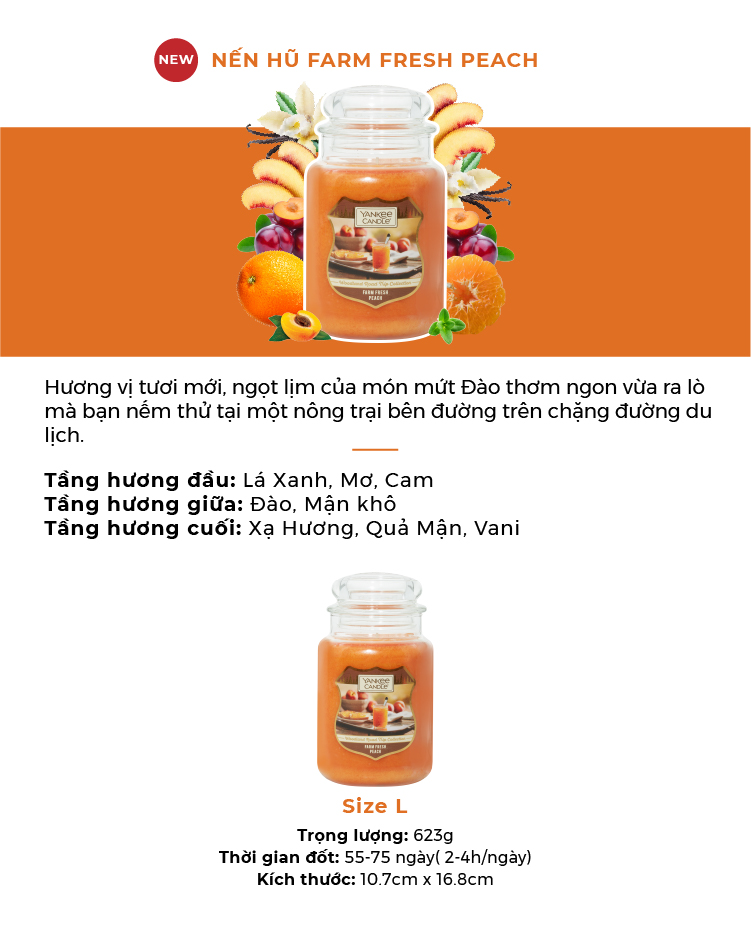 Nến hũ Yankee Candle size L - Farm Fresh Peach (623g)