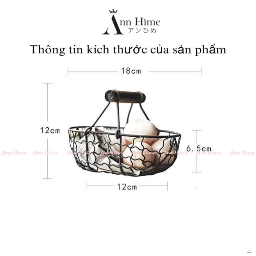 Giỏ Đựng Đồ Đựng Trái Cây Hoa Quả Bằng Sắt Tay Cầm Gỗ Dáng Retro Cổ Điển