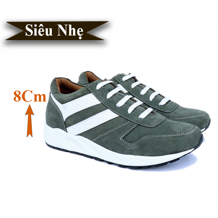 Giày Cao Nam Siêu Nhẹ T&amp;TRA Tăng Cao 8Cm- T20  Xanh Rêu- Chất Liệu Da Bò Cao Cấp, Đế và Lót Tăng Cao Chất Liệu EVA Siêu Nhẹ, Trọng Lượng Nhẹ Hơn 30% So Với Đế Cao Su