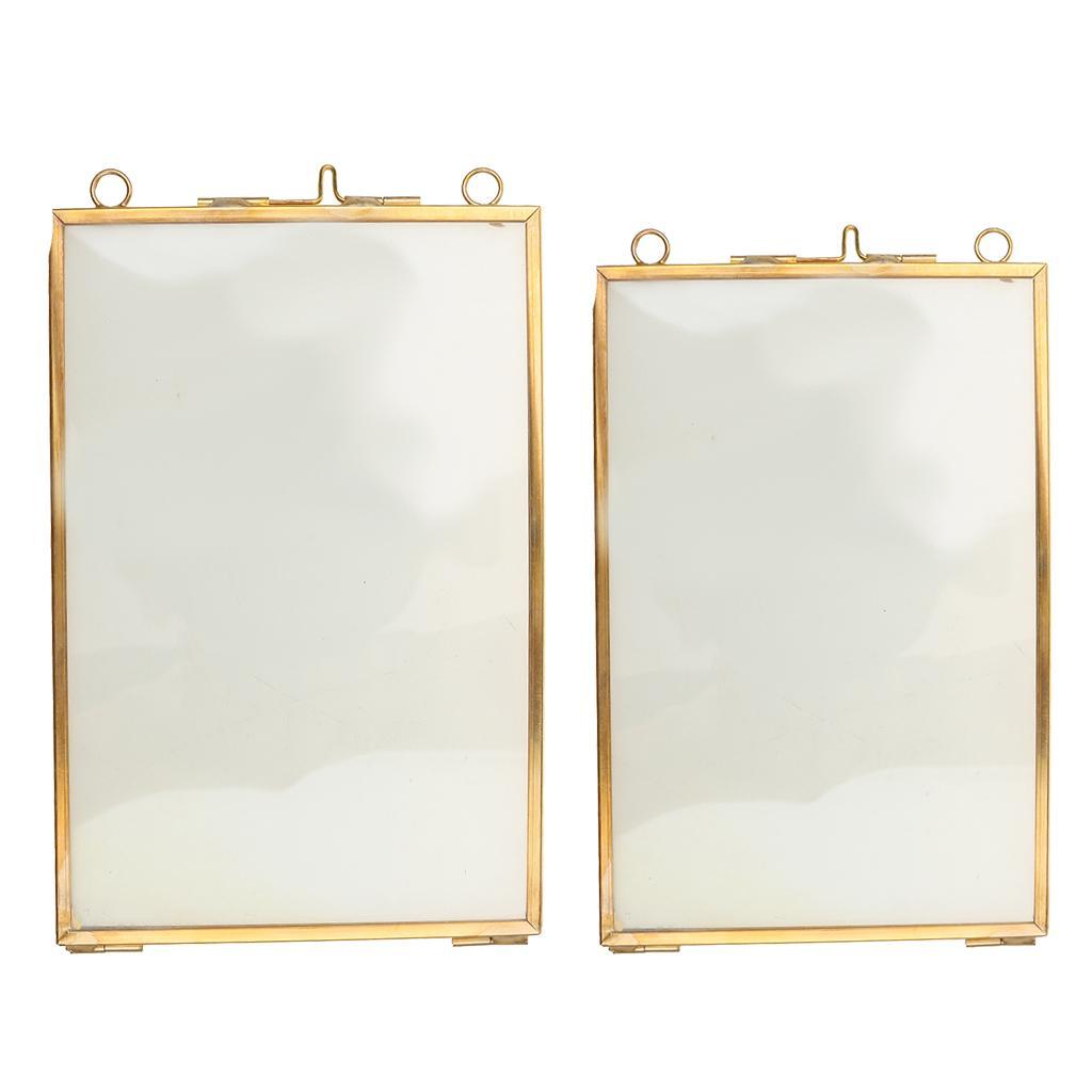 2x Antique Brass Hanging Glass Float Portrait Photo Frames 5x7 inch+4x6 inch
