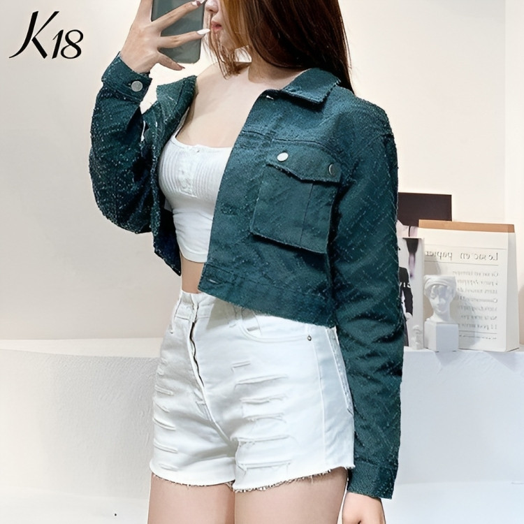 Áo khoác jeans nữ hàng hiệu rosata cao cấp màu xanh thời trang k18