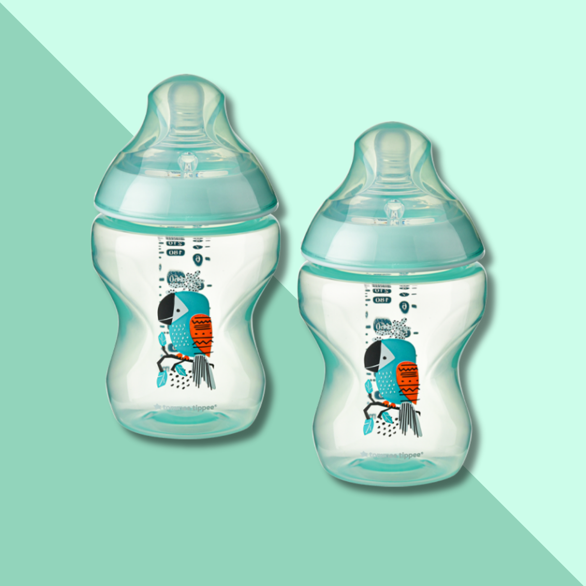 Bình Sữa Ty Siêu Mềm Tự Nhiên Tommee Tippee Closer To Nature 260ml, Núm Ty Đi Kèm 3-6 Tháng – Xanh Ngọc (Bình Đôi)