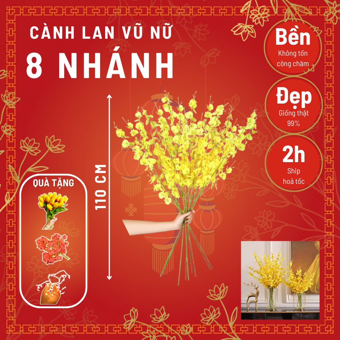 Cành hoa vũ nữ giả - Cành 5 nhánh - dài 80cm - Cây giả, hoa lụa Decor trang trí nhà cửa