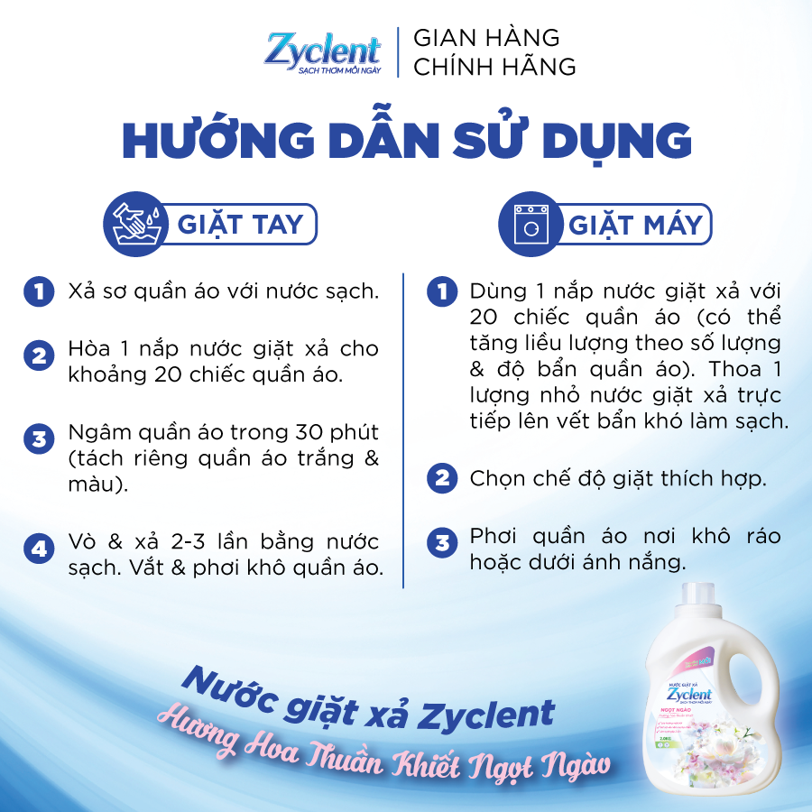 NƯỚC GIẶT XẢ ZYCLENT NGỌT NGÀO HƯƠNG HOA THUẦN KHIẾT 2KG