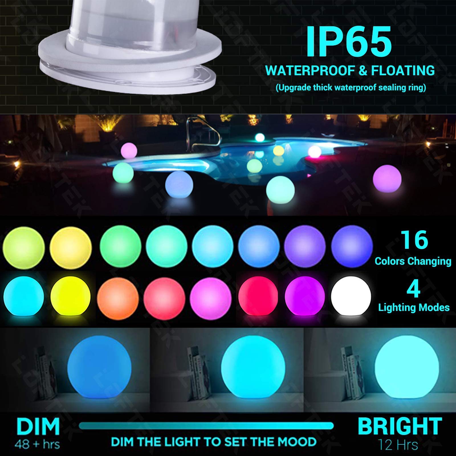 Đèn LED trang trí hồ bơi nổi, bộ 8 bóng nhấp nháy tạo hiệu ứng đẹp điều khiển từ xa IP65 Chống Nước RGB