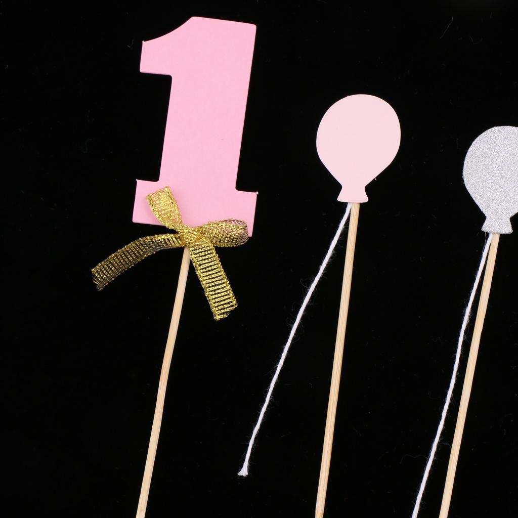 8pcs Set 1st Balloon Cupcake Picks Birthday Party Baby Shower Decor