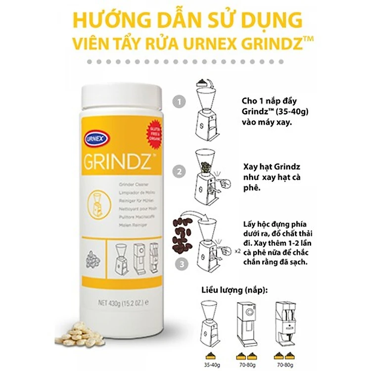 Thuốc vệ sinh máy xay cà phê urnex Grindz