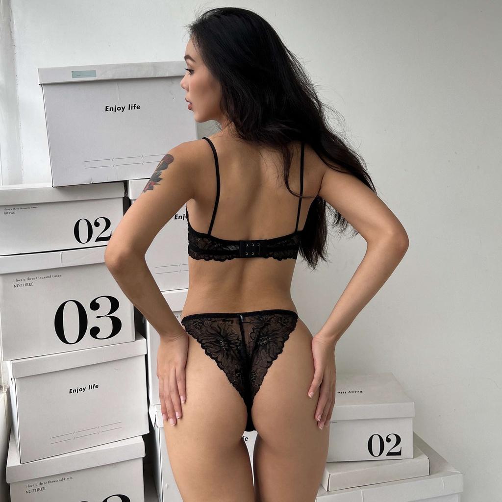Bộ Đồ Lót Thiết Kế Shira Áo Ren Đáp Cúp Có Gọng, Tặng Kèm Mút