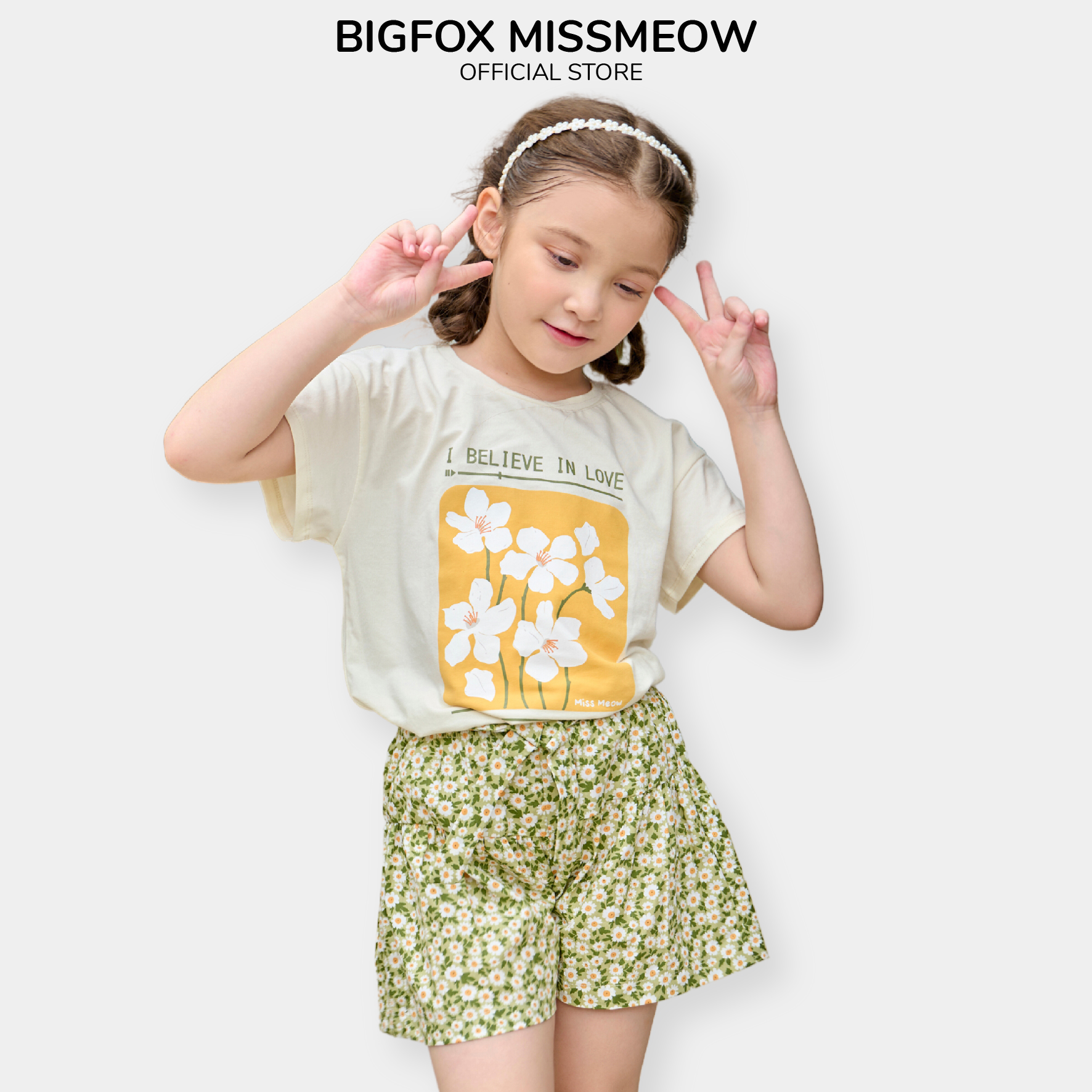 Đồ bộ ngắn tay bé gái Bigfox Miss Meow size đại mùa hè vải cotton kiểu Hàn Quốc in I belive you cỡ 3-11 tuổi 30kg 40kg