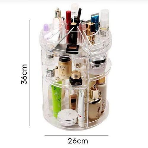 Kệ mỹ phẩm xoay 360 - khay son 3 tầng - kệ nhựa trong suốt đựng son phấn
