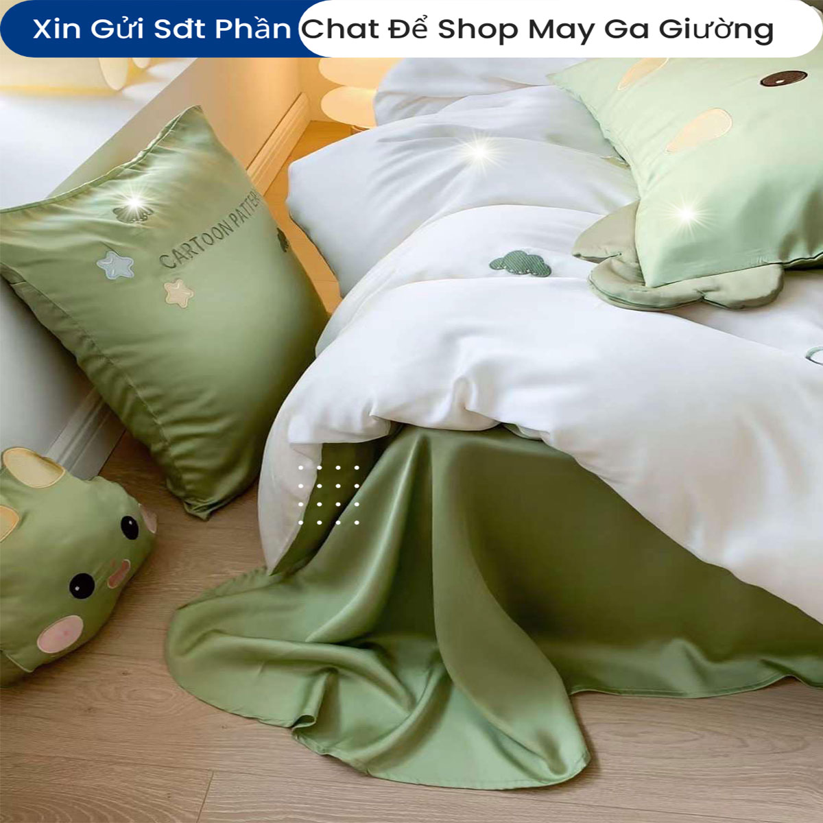 Bộ Chăn Ga Gối Đệm Linen 5 Món ANNA NGUYÊN Cao Cấp Chăn Chần Bông Lụa Mềm