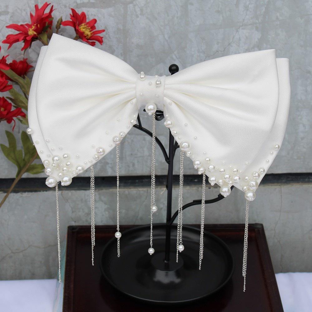 Nơ to đính hạt cài tóc cô dâu trend mùa cưới 2021 2022 Giangpkc 15cmx25cm